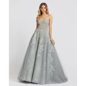 Mac Duggal 20192 Strapless Prom Evening Gown Dress Sage Gray Women's Size 4 NWT
